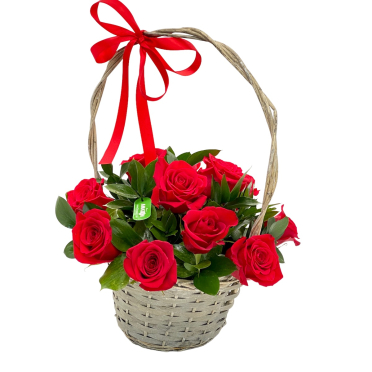 Comanda online Cos cu flori Trandafiri rosii pentru aniversare