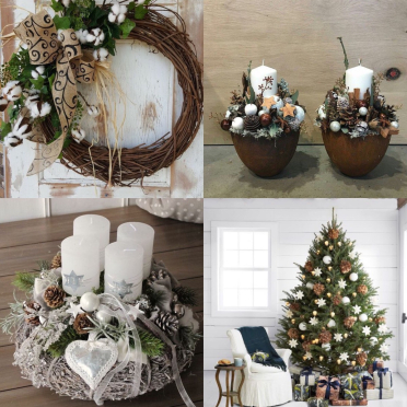 Pachet decor Craciun, brad 220cm impodobit natur, 2 aranjamente masa cu lumanare, coronita Advent, coronita usa
