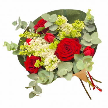 Buchet aniversar liliac trandafiri rosii si lalele Popesti Leordeni Bragadiru Pantelimon