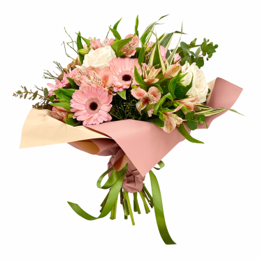 livrare Buchet flori pastel trandafiri gerbera alstroemeria Bucuresti Ilfov