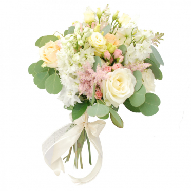 Buchet de mireasa trandafiri lisianthus astilbe pe comanda in Bucuresti si Ilfov
