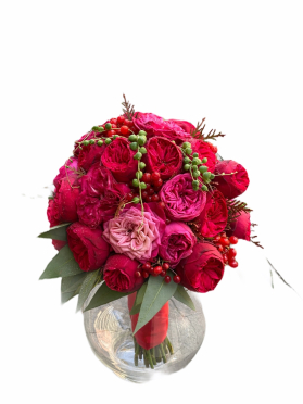 Buchet nasa / mireasa trandafiri garden rosii lux deosebit special fastuos nunta biserica