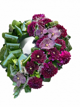 Coroana funerara rotunda Dalie Orhidee Vanda mov