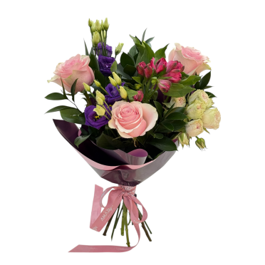 Buchet compus din trandafiri trandafirasi lisianthus alstroemeria Dragomiresti Vale, Domnesti, Ciorogarla, Clinceni