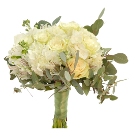 Buchet flori de nasa/mireasa, flori albe si frunze eucalipt populus