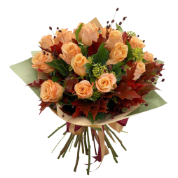 Flori in buchet, trandafiri Ecuador Shimmer si frunze de toamna