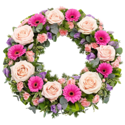 Coroana funerara rotunda flori culori pale