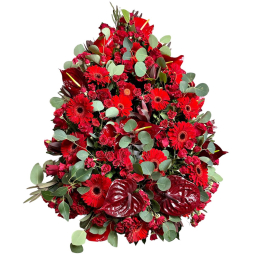 Coroana funerara clasica cu 120 flori rosii