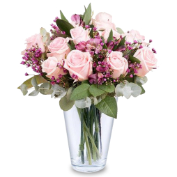 Buchet 11 trandafiri roz si alstroemeria