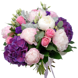 Buchet Bujori Hortensii Trandafiri roz si mov