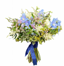 Buchet de mireasa delphinium astilbe trandafiri deosebit in culori pastel Timisoara Cluj