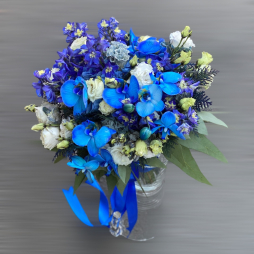Buchet mireasa hortensie orhidee albastra lisianthus VipRoses Royal Blue