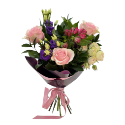 Buchet compus din trandafiri trandafirasi lisianthus alstroemeria Dragomiresti Vale, Domnesti, Ciorogarla, Clinceni