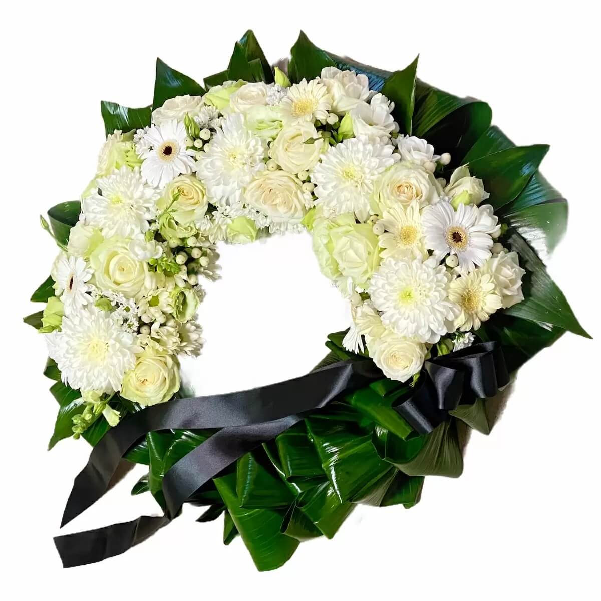 coroana morti decedati rotunda flori si frunze