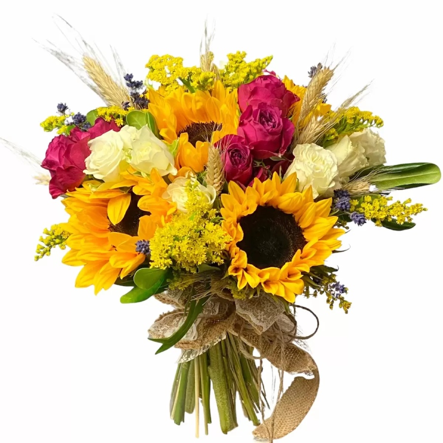 buchet de mireasa floarea soarelui de vara rustic